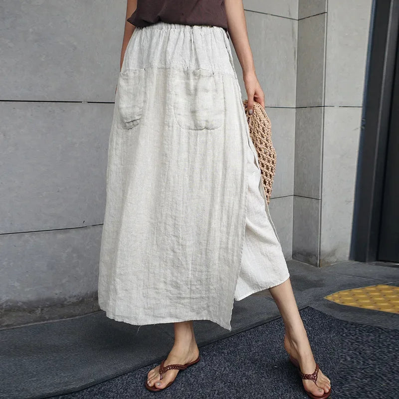 Adelina | Wide Leg 100% Linen Skirt