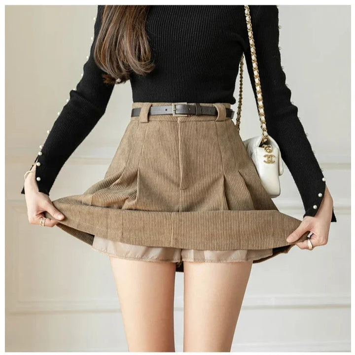 Gaetane | Pleated Corduroy Mini Skirt