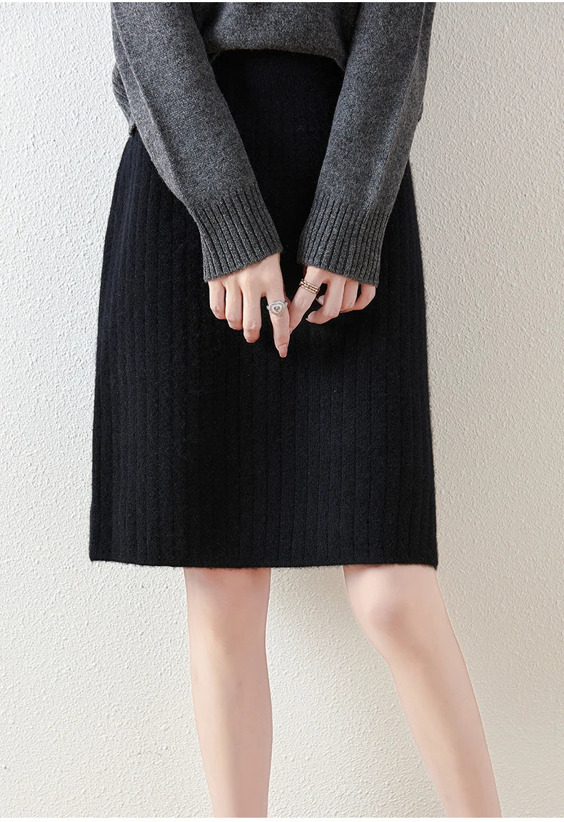 Rejeanne | Ribbed Merino Wool Midi Skirt