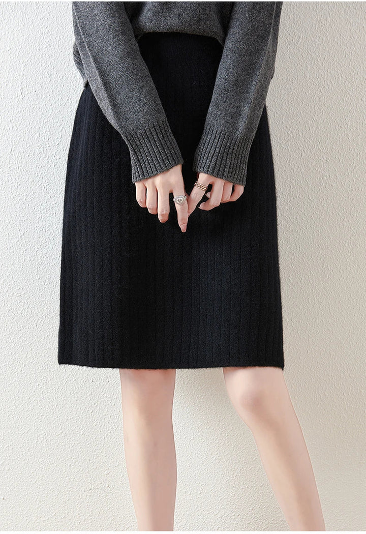 Rejeanne | Ribbed Merino Wool Midi Skirt