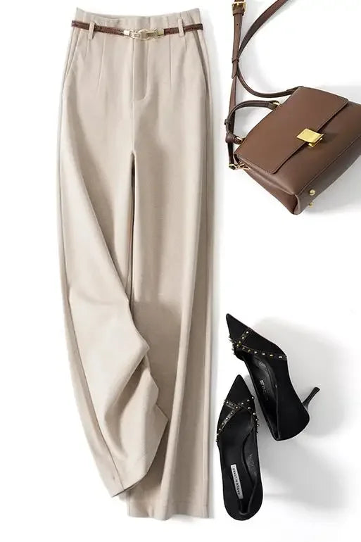 Adelia | 50% Wool Belted Wide Leg Trousers