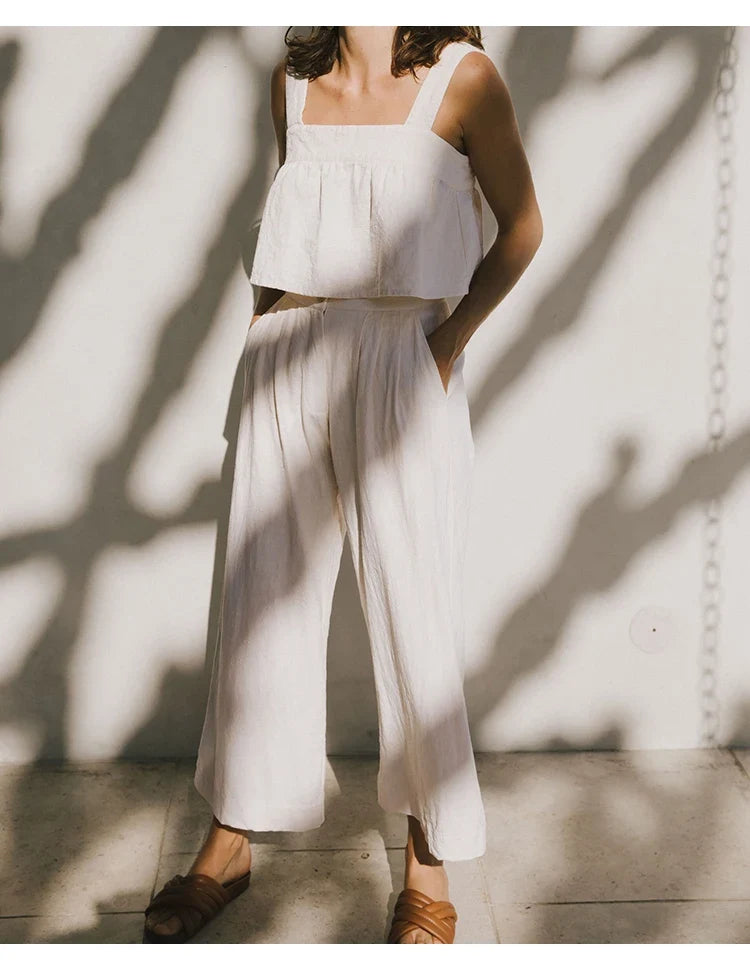 Olympie | Pleated Cotton Linen Culottes