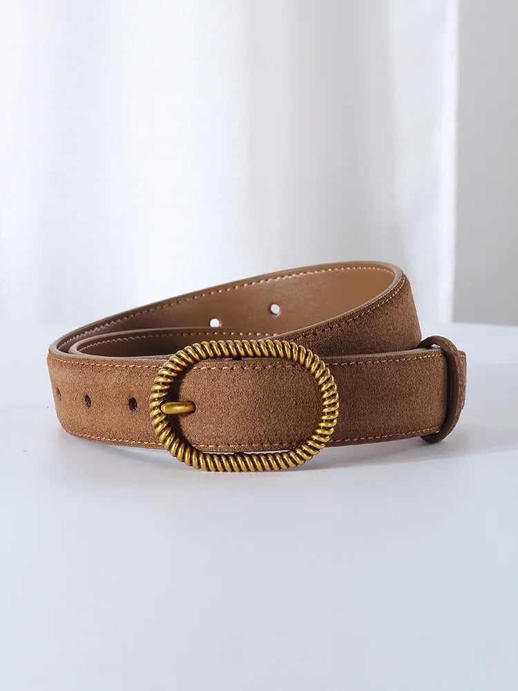 Suede Belt, Twisted Gold Buckle, 100 cm