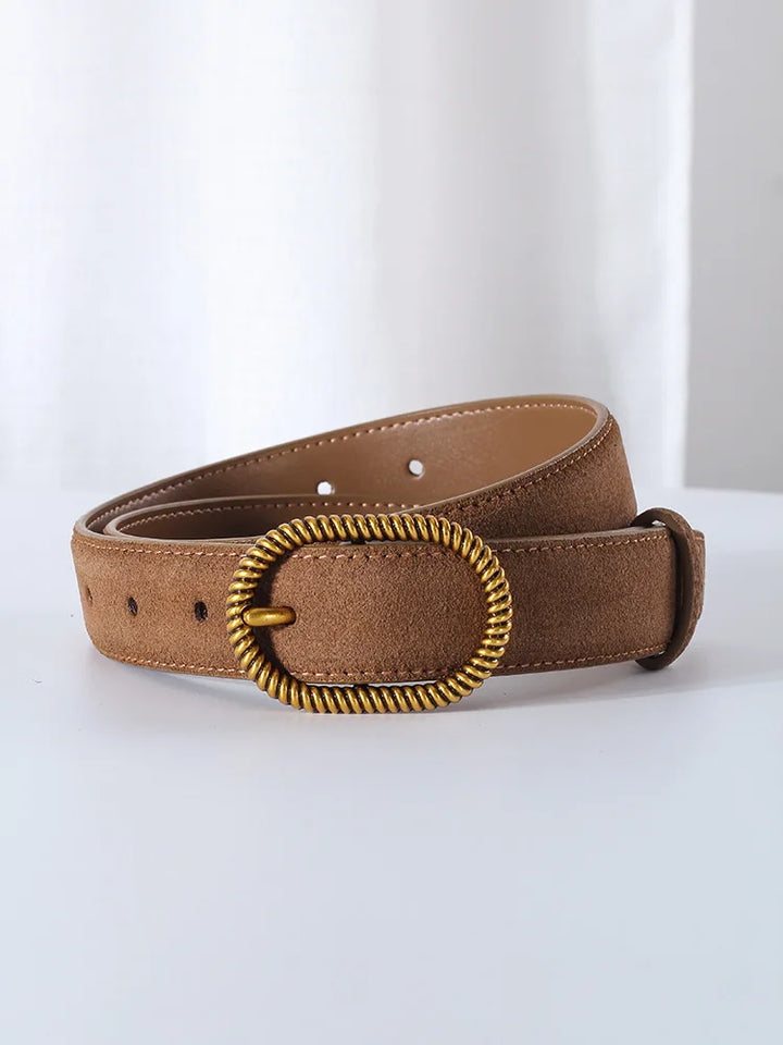 Suede Belt, Twisted Gold Buckle, 100 cm
