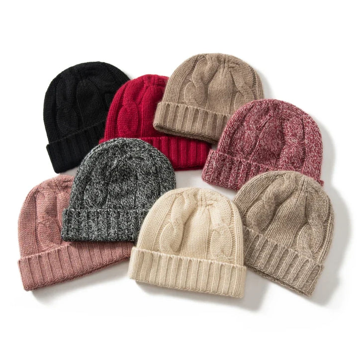 100% Cashmere Cable Knit Beanie