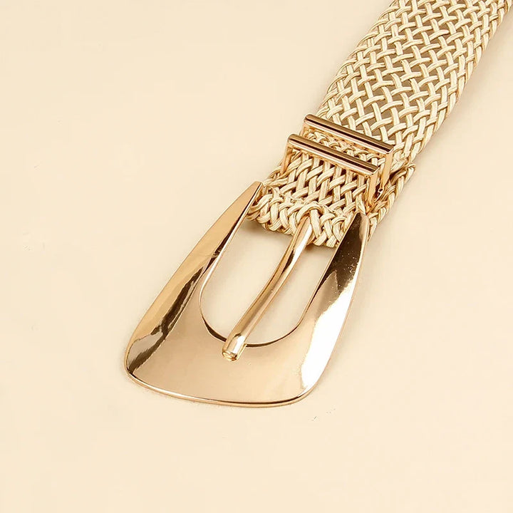 Woven Stretch Belt, Hooked Gold Buckle