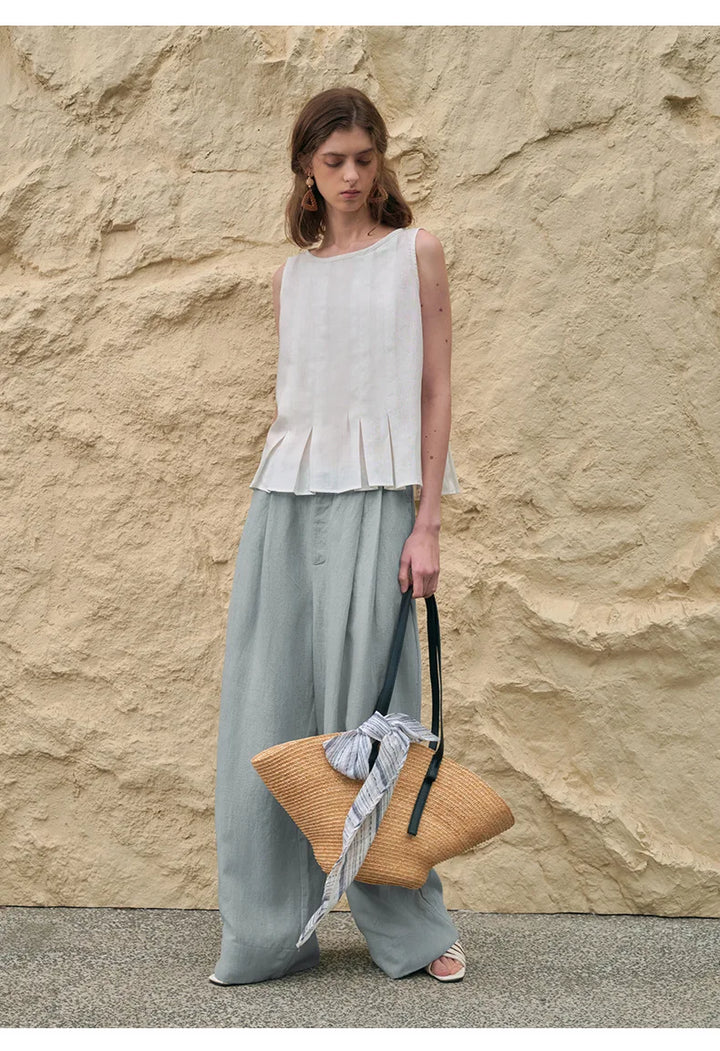 Valentina | Deep Pleated Linen Blend Pants