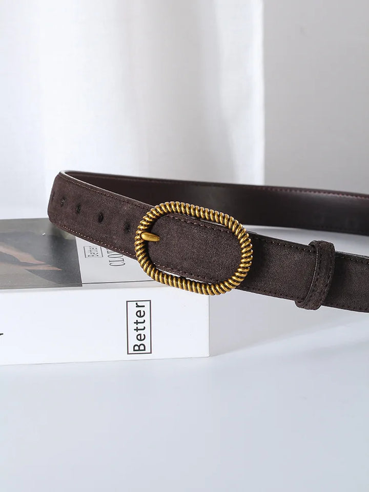 Suede Belt, Twisted Gold Buckle, 100 cm