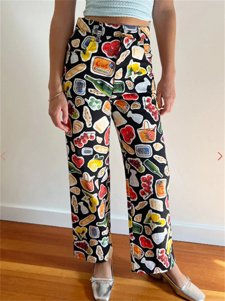 Marcelina | Printed Denim Straight Leg Jeans