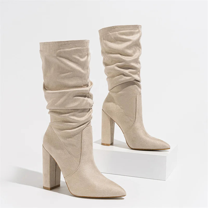 Therese | Pleated Suede Heel Boots