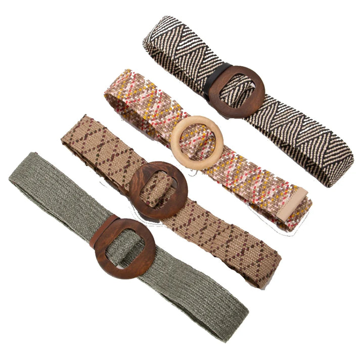 Woven Straw Belt, Wood Ring Buckle