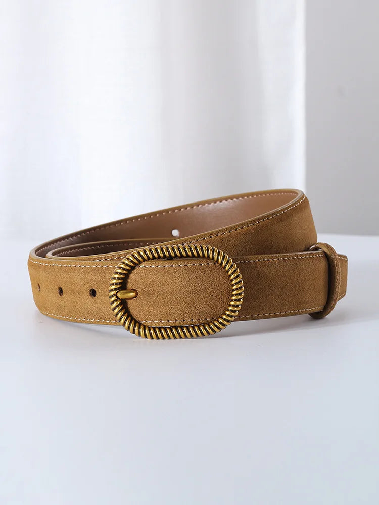 Suede Belt, Twisted Gold Buckle, 100 cm