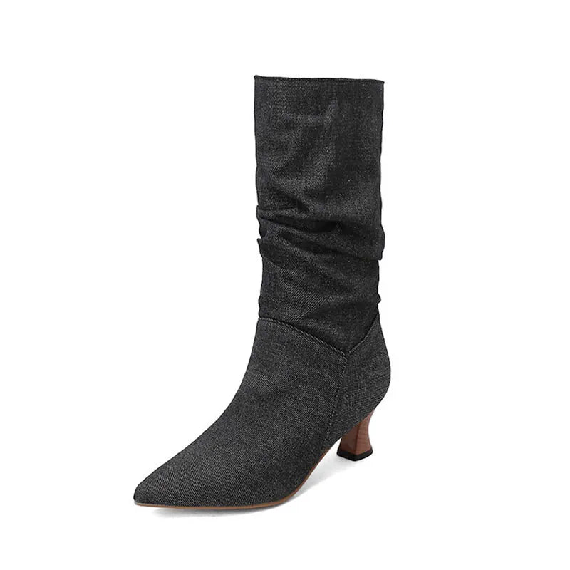 Agathe | Mid-Calf Slip-On Heel Boots