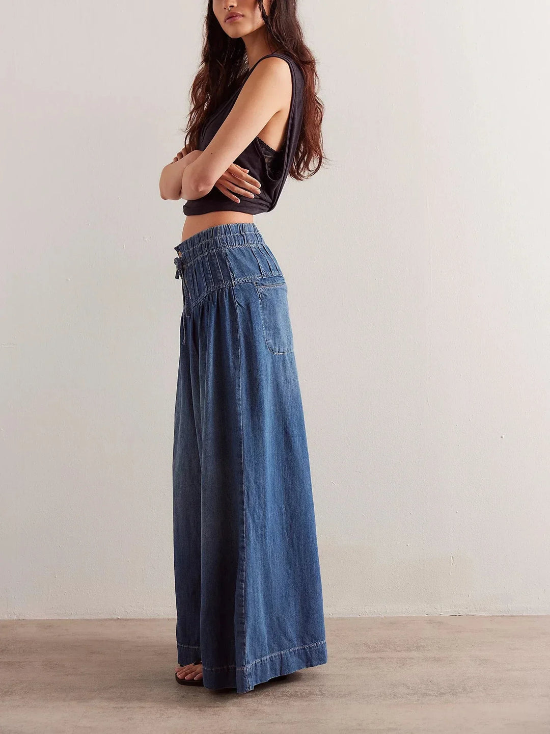Lucia | Cotton Chambray Wide Leg Pants