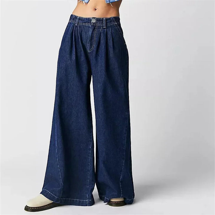 Tharsile | Pleated 100% Cotton Wide Jeans