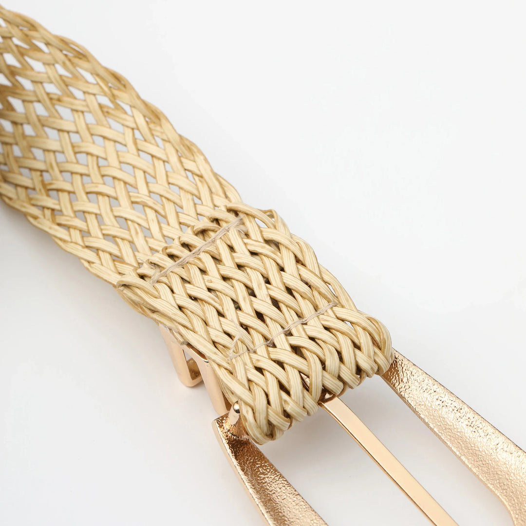 Woven Stretch Belt, Hooked Gold Buckle