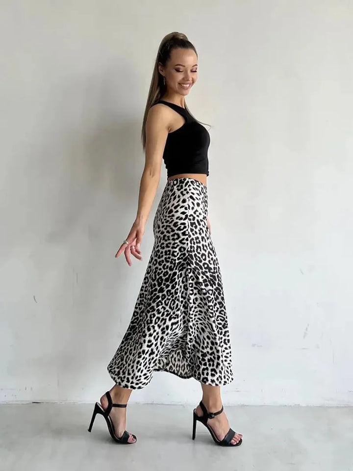 Alexandrine | Leopard Print Satin Skirt