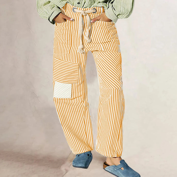 Oralie | Striped Cotton Linen Trousers