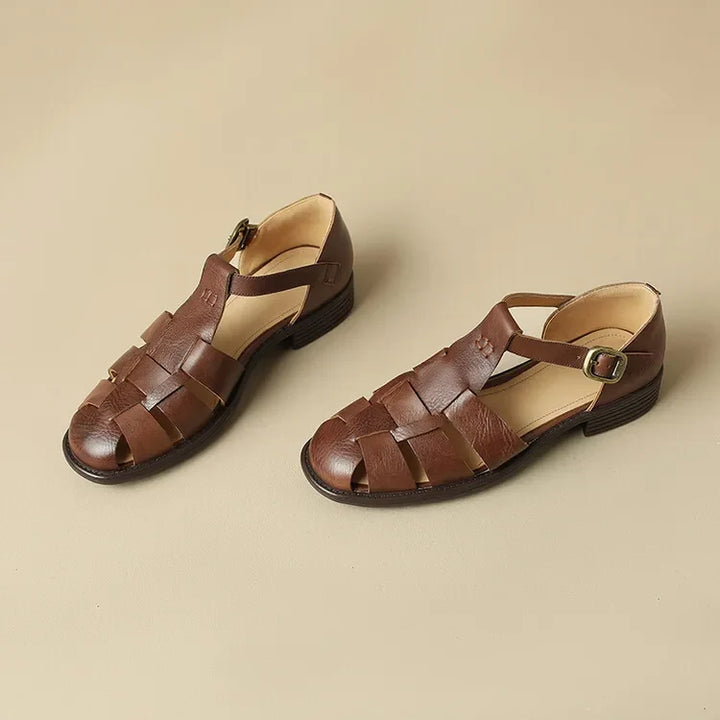 Arminda | Woven Leather T-Strap Sandals