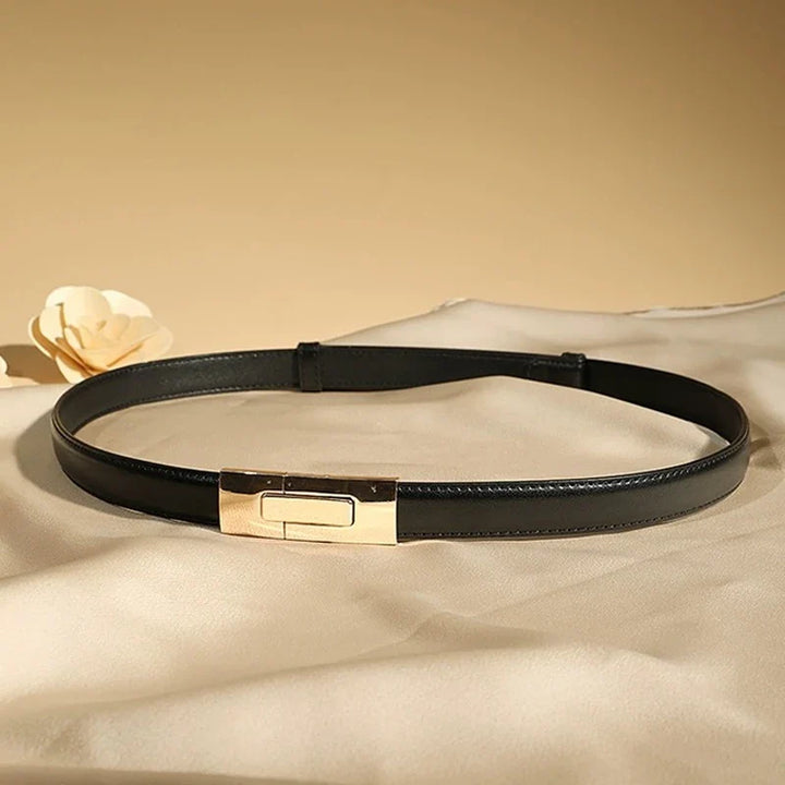 Smooth Leather Belt, Small Gold Buckle