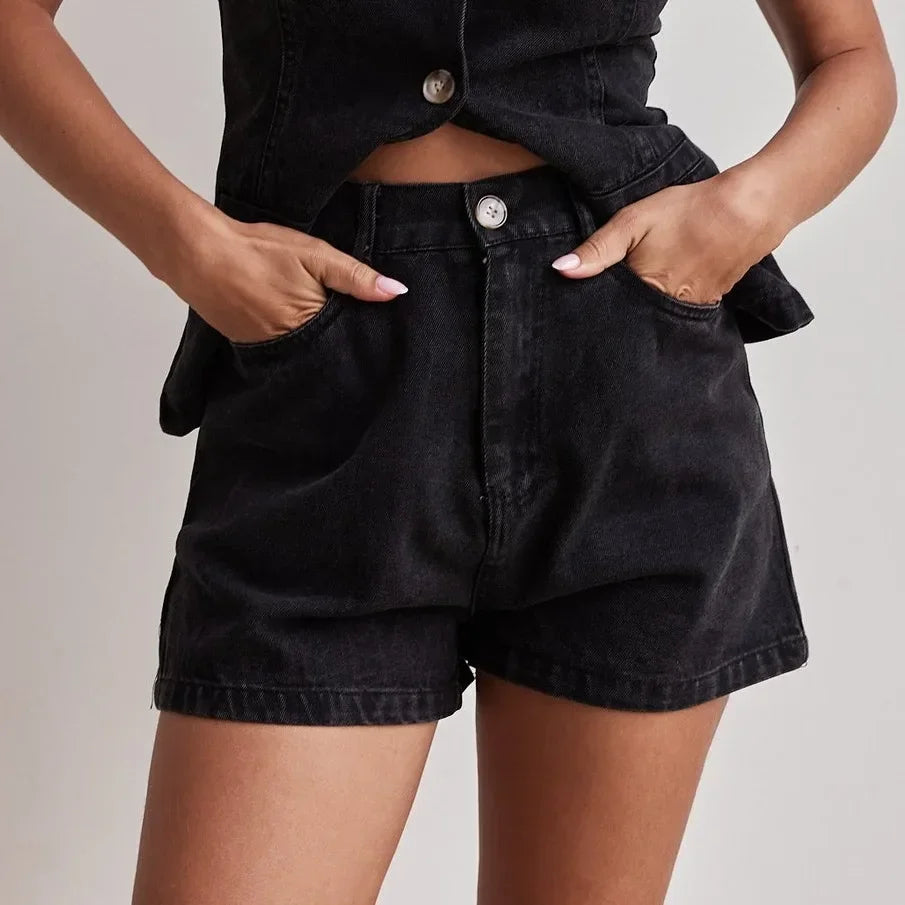 Desiree | 100% Cotton Denim Vest Set