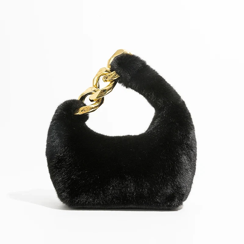 Faux Fur Crescent Bag, Chain Strap