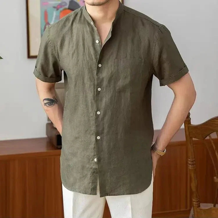 Adélard | Cotton Linen Stand Collar Shirt