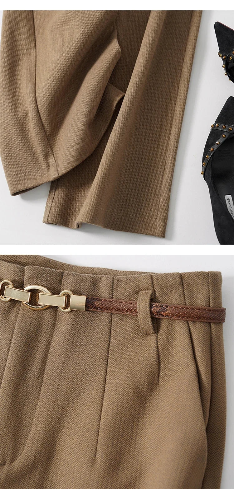 Adelia | 50% Wool Belted Wide Leg Trousers