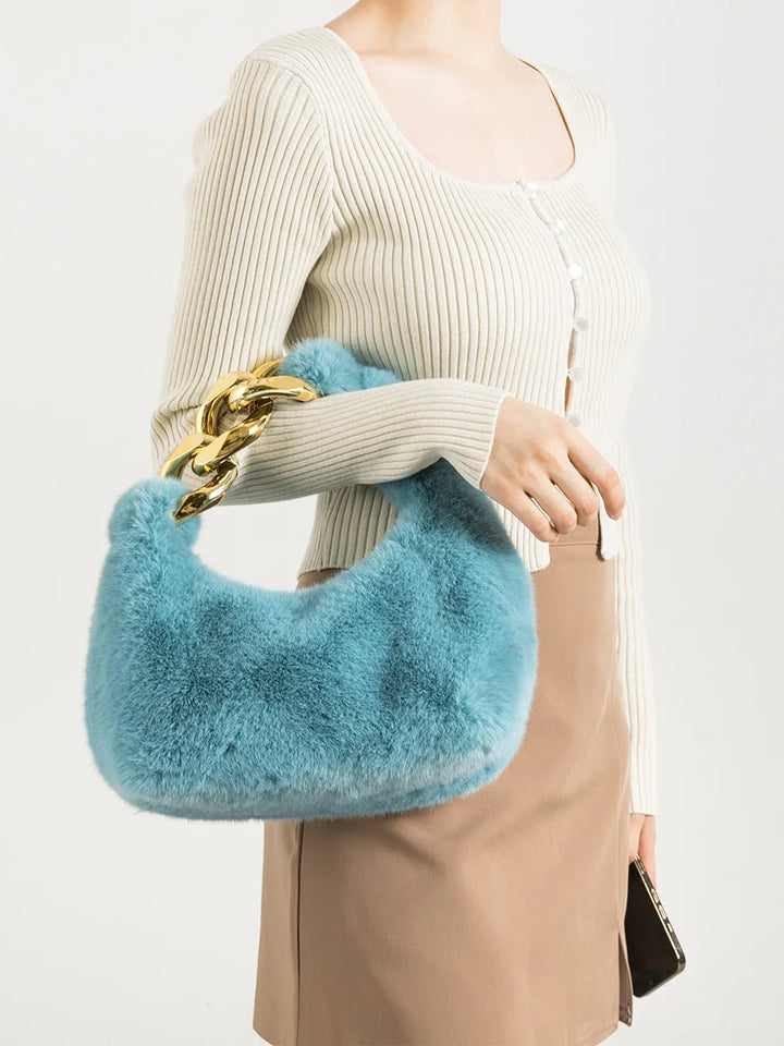 Faux Fur Crescent Bag, Chain Strap