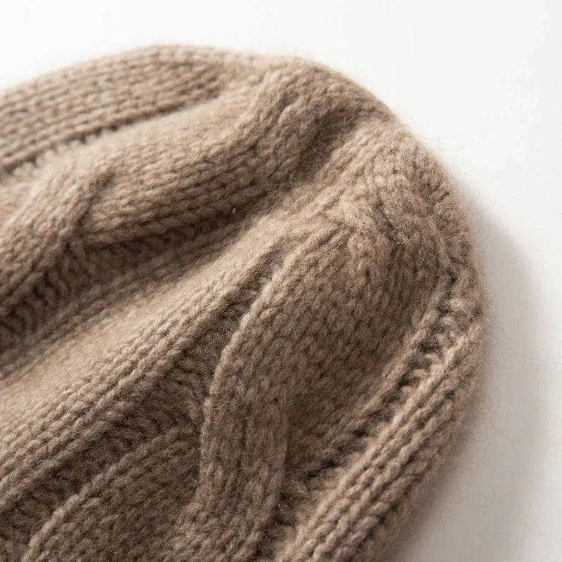 100% Cashmere Cable Knit Beanie