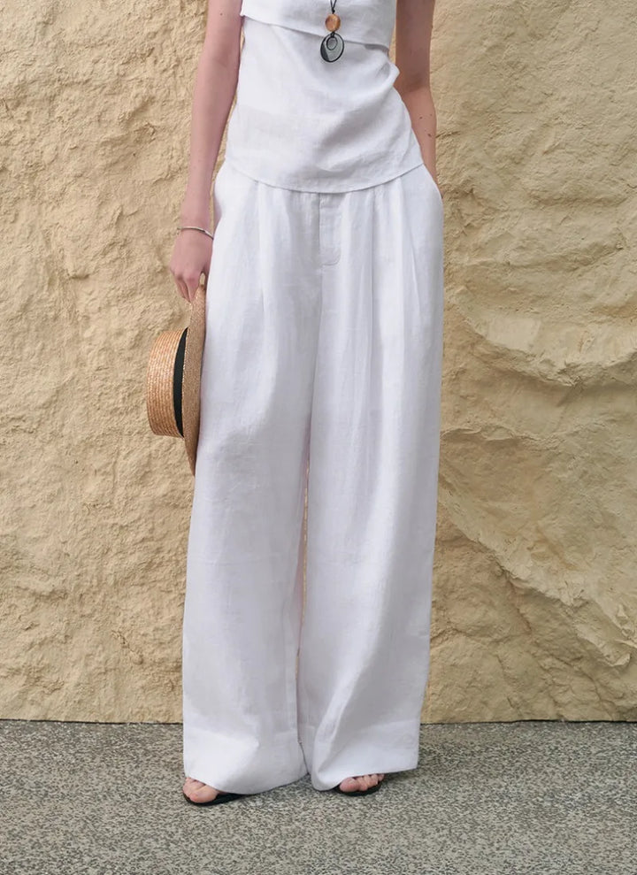 Valentina | Deep Pleated Linen Blend Pants