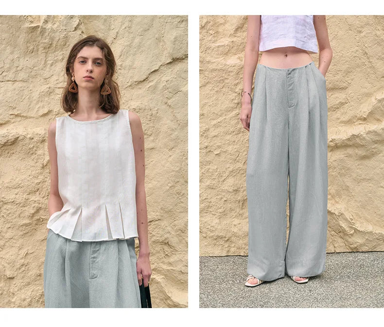 Valentina | Deep Pleated Linen Blend Pants