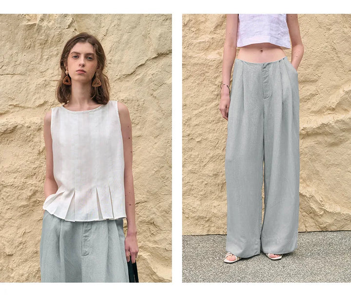 Valentina | Deep Pleated Linen Blend Pants