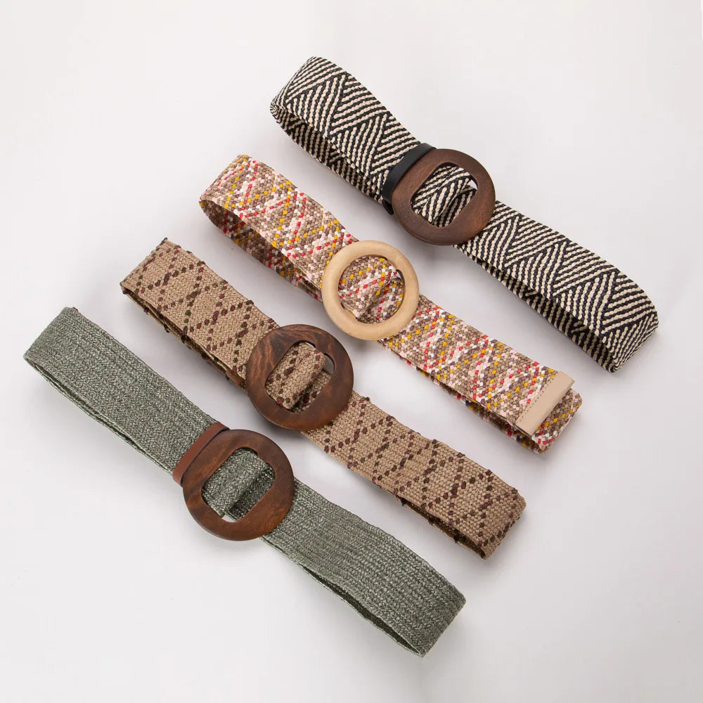 Woven Straw Belt, Wood Ring Buckle