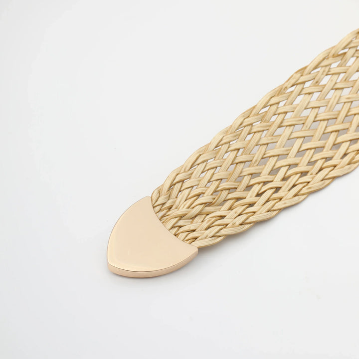 Woven Stretch Belt, Hooked Gold Buckle