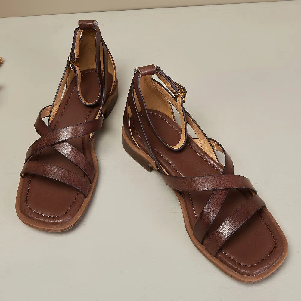 Nora | Woven Leather Ankle Buckle Sandals