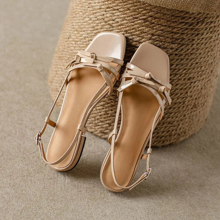 Berangere | Patent Leather Bow Strap Flats