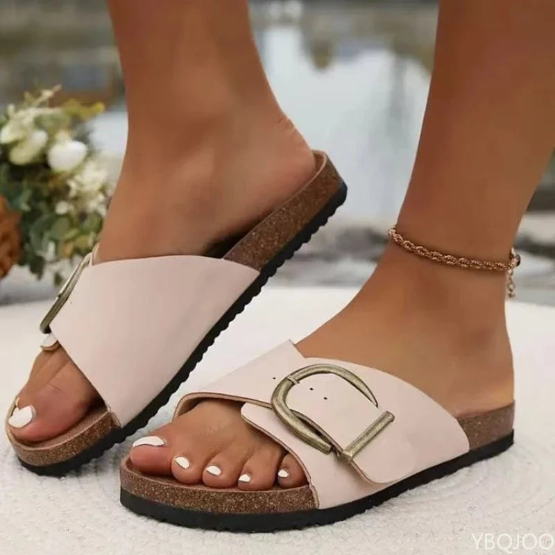 Elsie | Suede Band Buckle Slides