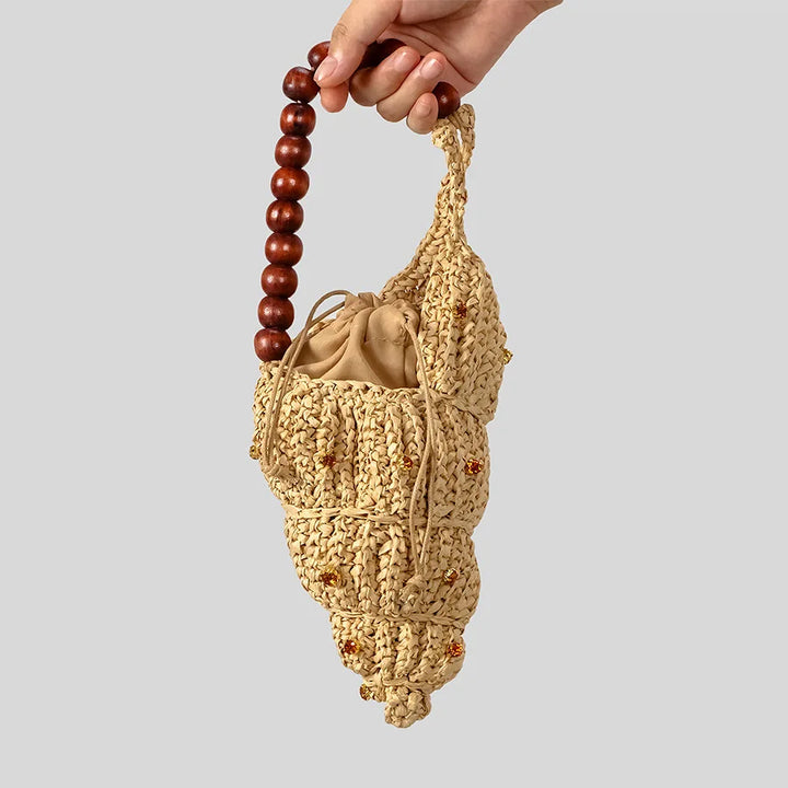 Hand-Woven Conch Shell Bag, Bead Handle