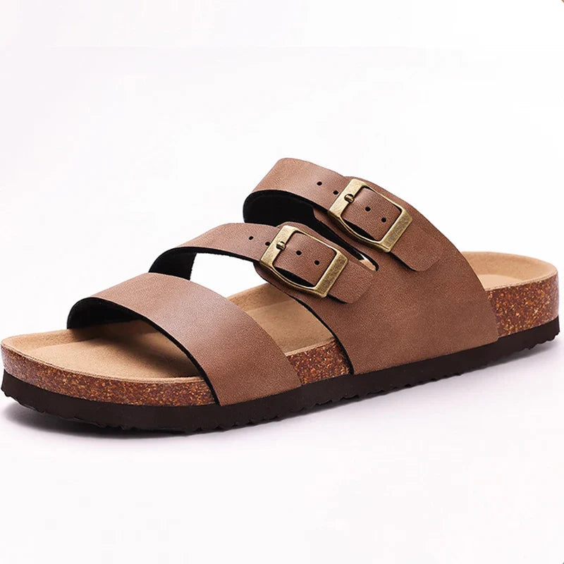 Helena | Nappa Leather Cork Base Slides