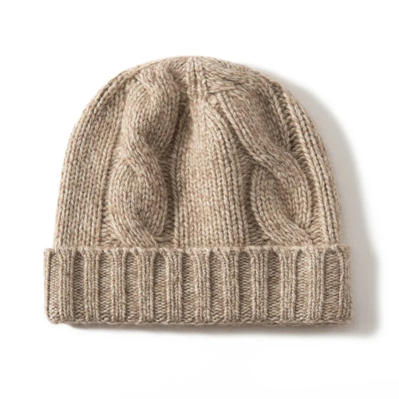 100% Cashmere Cable Knit Beanie