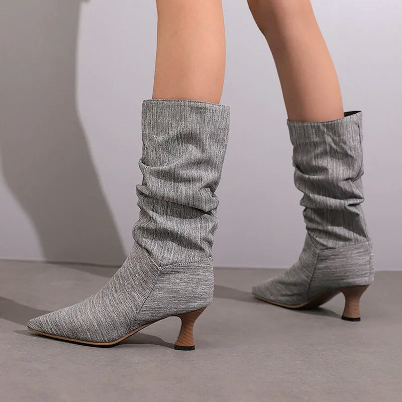 Agathe | Mid-Calf Slip-On Heel Boots
