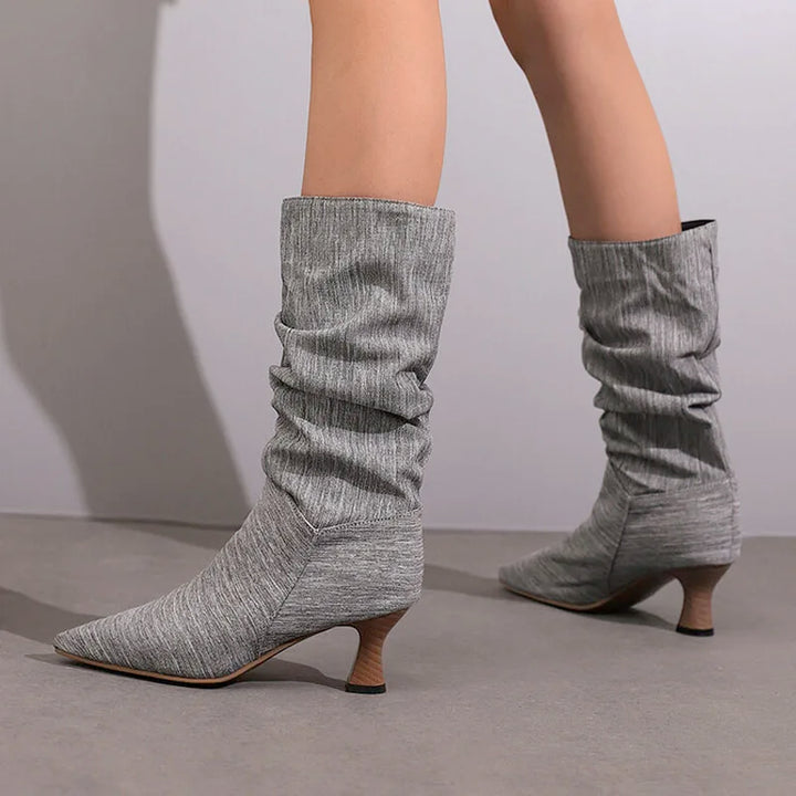 Agathe | Mid-Calf Slip-On Heel Boots
