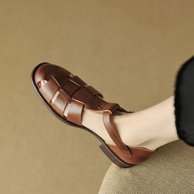 Arminda | Woven Leather T-Strap Sandals