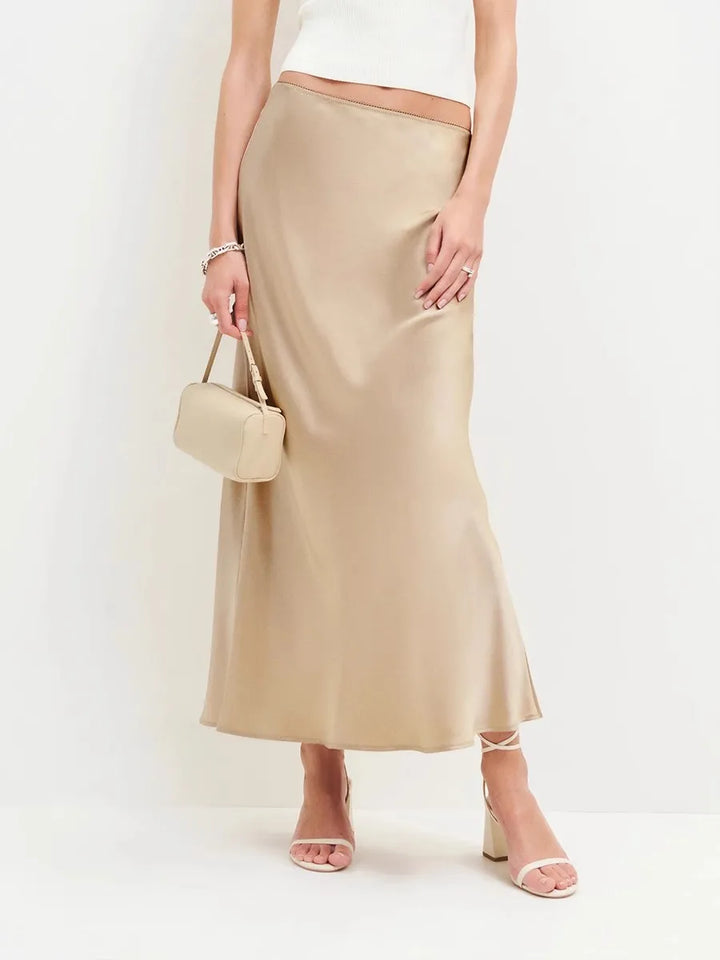 Olga | Densely Woven Satin Midi Skirt