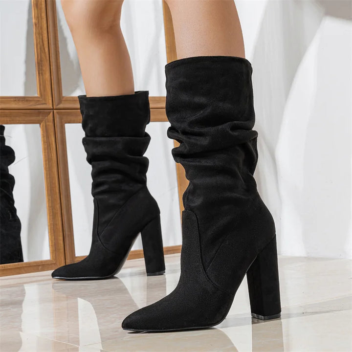 Therese | Pleated Suede Heel Boots