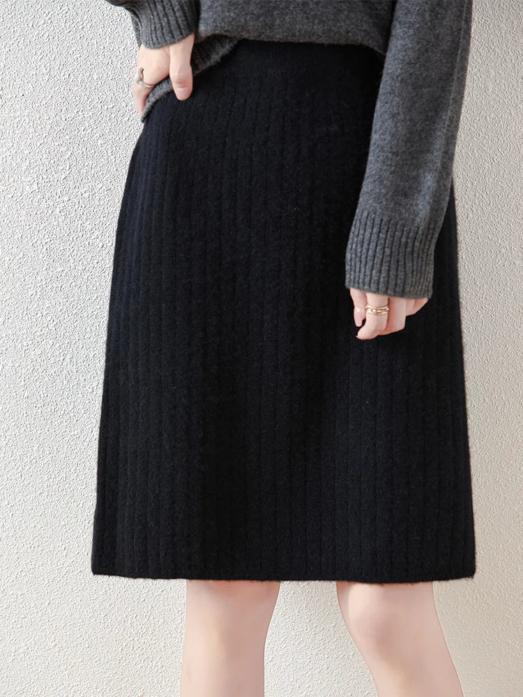 Rejeanne | Ribbed Merino Wool Midi Skirt