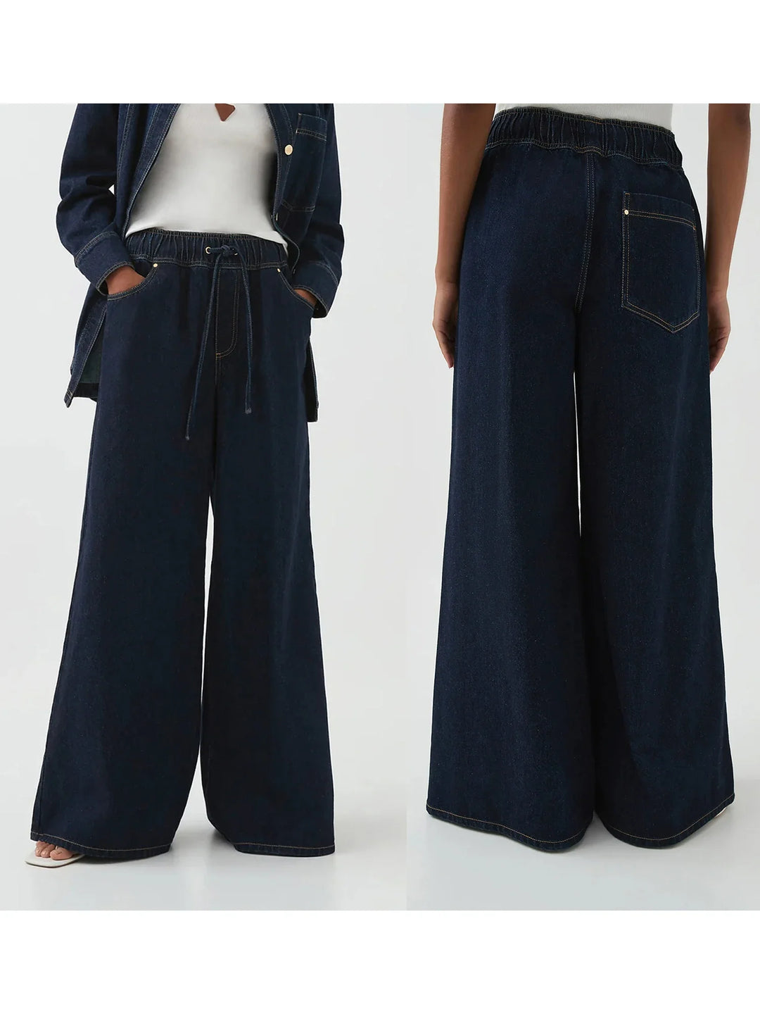 Mariange | Drawstring Wide Leg Denim Jeans