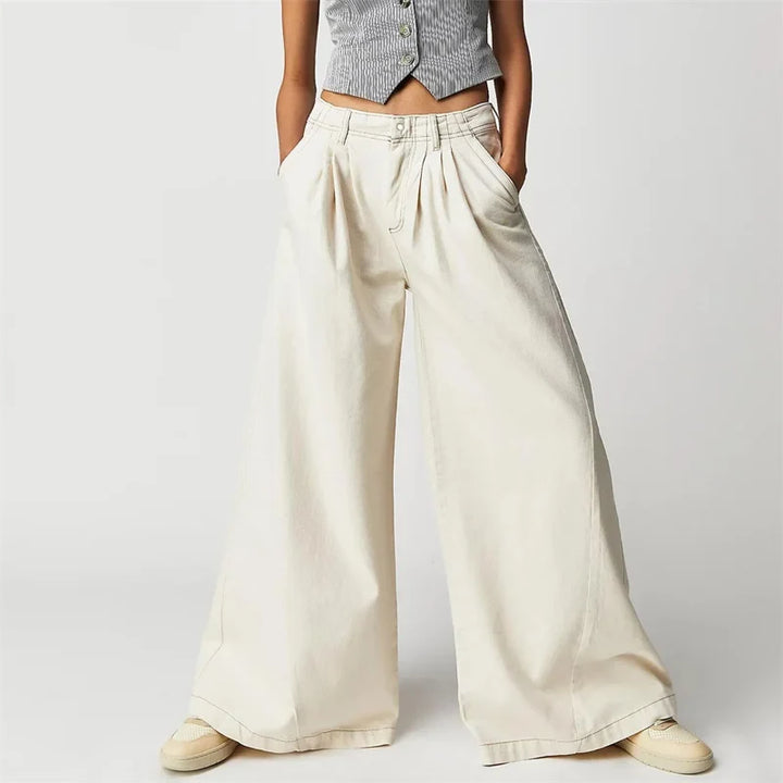 Tharsile | Pleated 100% Cotton Wide Jeans