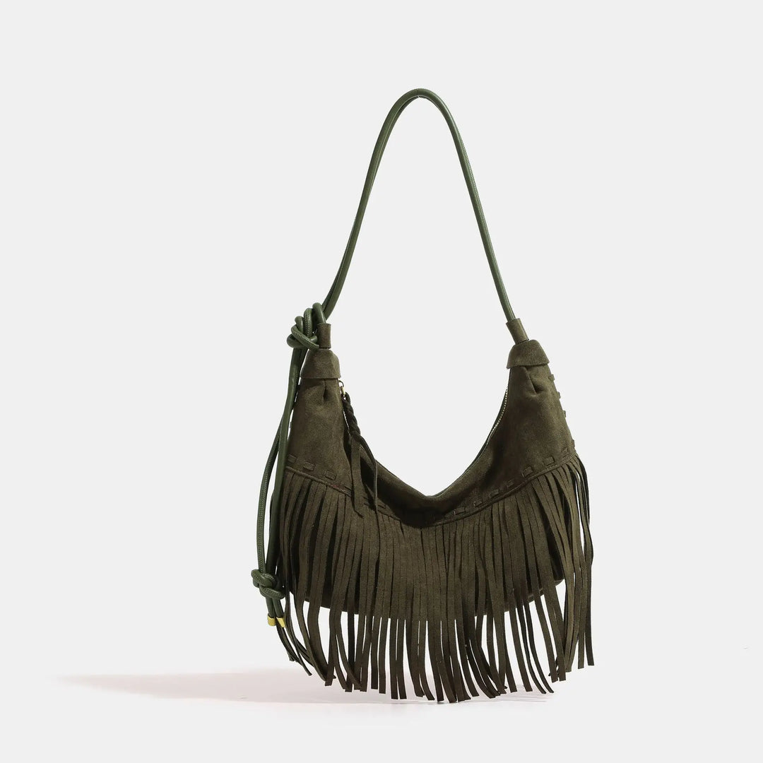 Suede Fringe Bag, Leather Seams